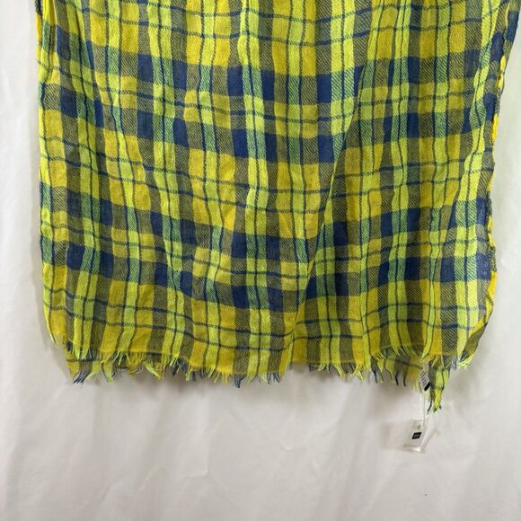 New Gap Wool Blend Scarf Lightweight Blue Yellow Plaid 24"x84" - Picture 9 of 9